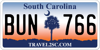 SC license plate BUN766