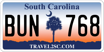 SC license plate BUN768