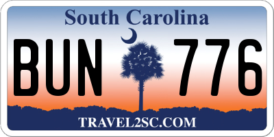SC license plate BUN776