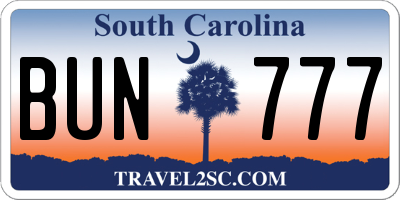 SC license plate BUN777
