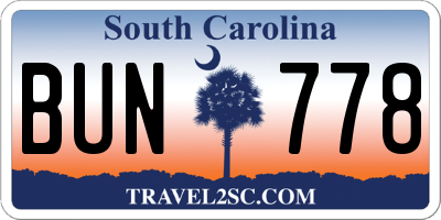 SC license plate BUN778