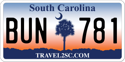 SC license plate BUN781