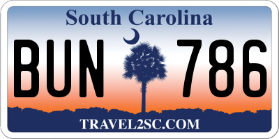 SC license plate BUN786