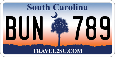 SC license plate BUN789