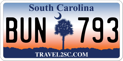 SC license plate BUN793