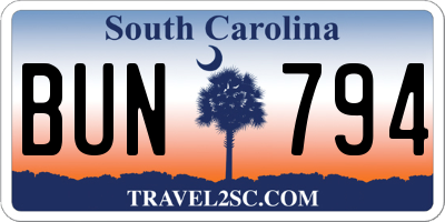 SC license plate BUN794