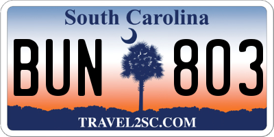 SC license plate BUN803