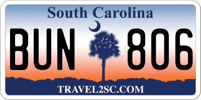 SC license plate BUN806