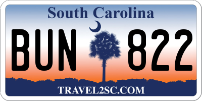 SC license plate BUN822