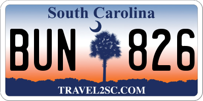SC license plate BUN826