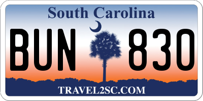 SC license plate BUN830