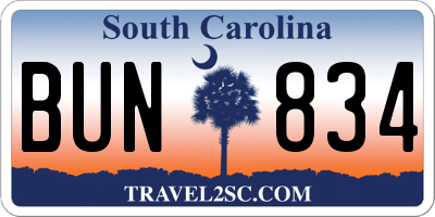SC license plate BUN834