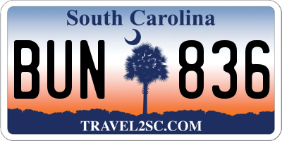 SC license plate BUN836