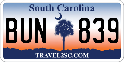 SC license plate BUN839