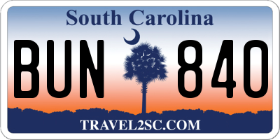 SC license plate BUN840