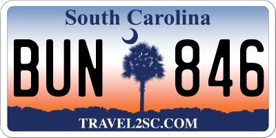 SC license plate BUN846
