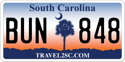 SC license plate BUN848