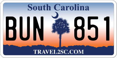 SC license plate BUN851