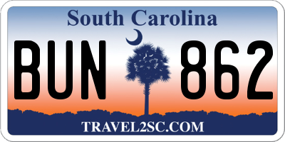 SC license plate BUN862