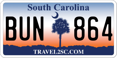 SC license plate BUN864