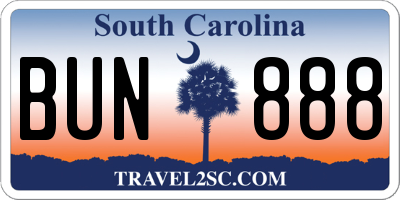 SC license plate BUN888