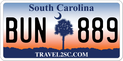 SC license plate BUN889