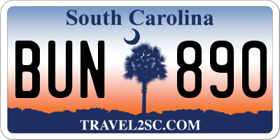 SC license plate BUN890