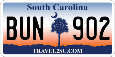 SC license plate BUN902