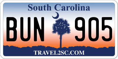 SC license plate BUN905