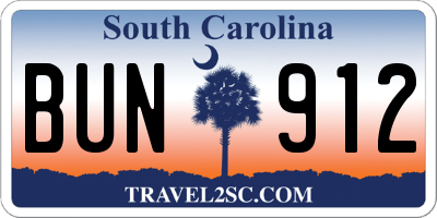 SC license plate BUN912