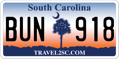 SC license plate BUN918