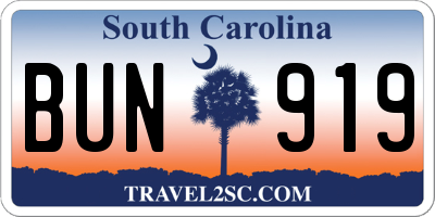 SC license plate BUN919