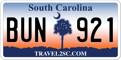 SC license plate BUN921