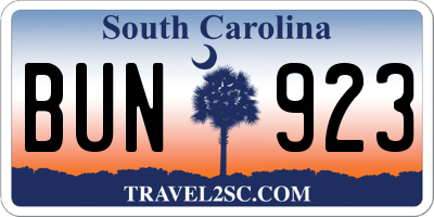 SC license plate BUN923