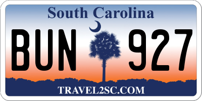 SC license plate BUN927