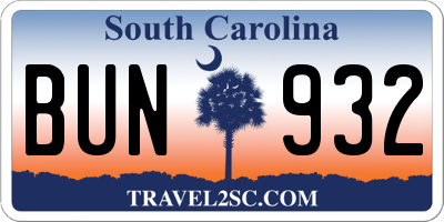 SC license plate BUN932