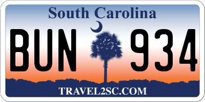 SC license plate BUN934