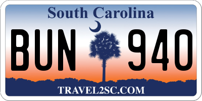 SC license plate BUN940