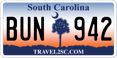 SC license plate BUN942