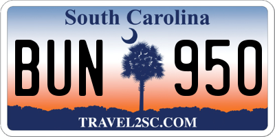 SC license plate BUN950