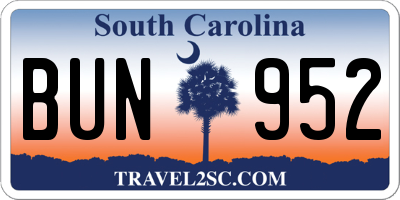 SC license plate BUN952