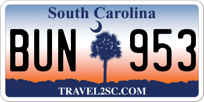 SC license plate BUN953