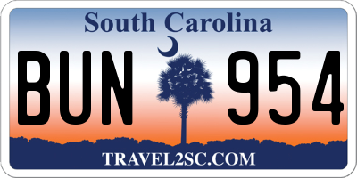 SC license plate BUN954