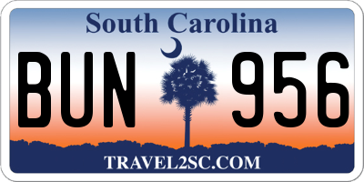 SC license plate BUN956