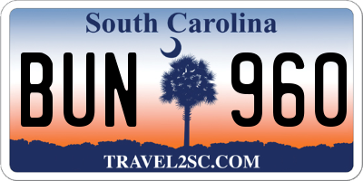 SC license plate BUN960