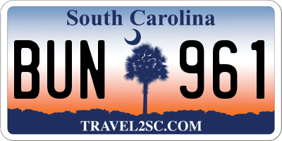 SC license plate BUN961