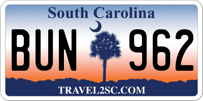 SC license plate BUN962