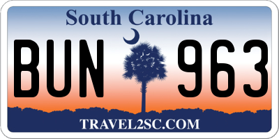 SC license plate BUN963
