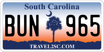 SC license plate BUN965