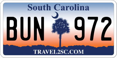 SC license plate BUN972